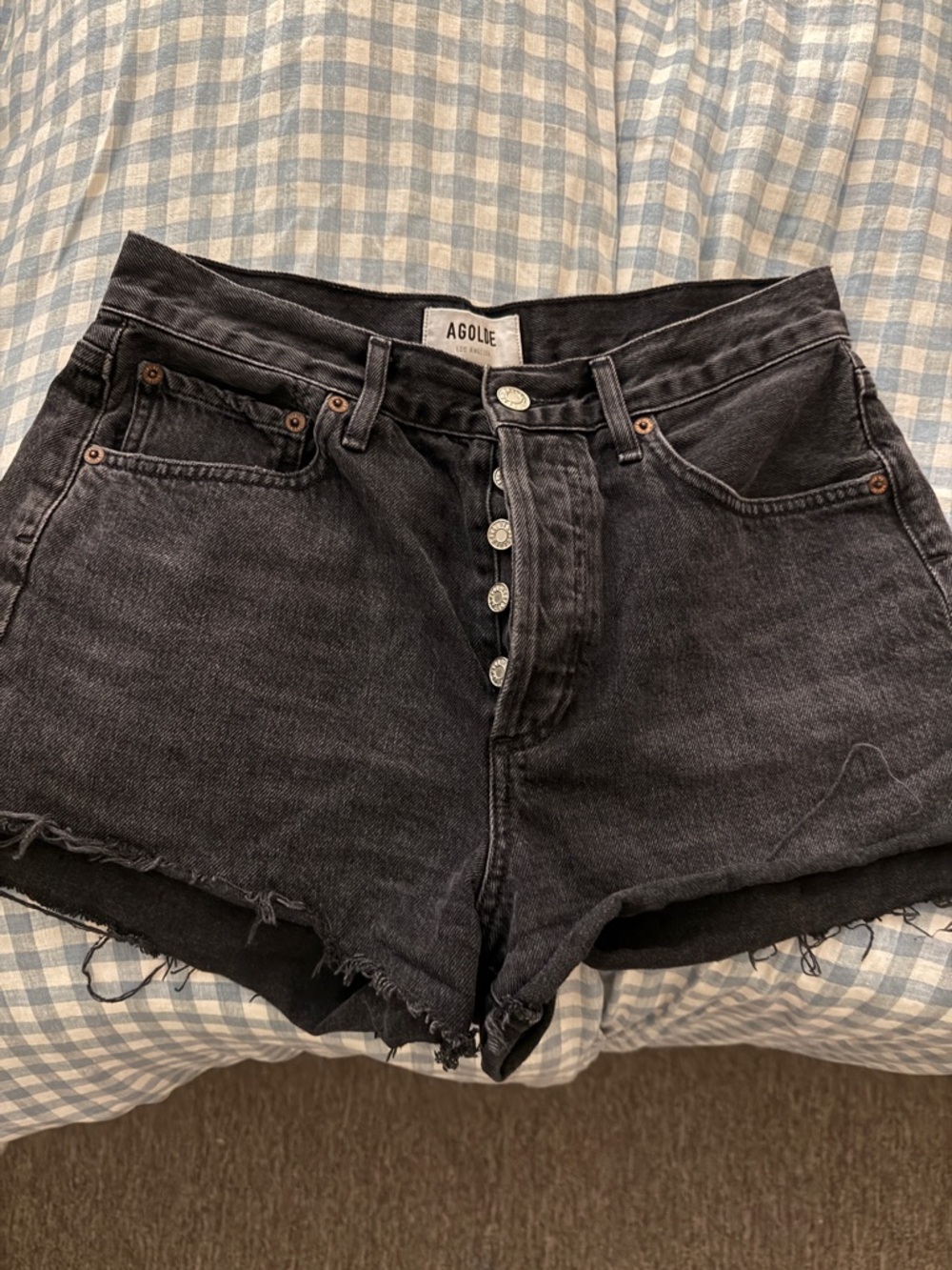 Agolde Faded Black High-Rise Button-Front Denim Shorts